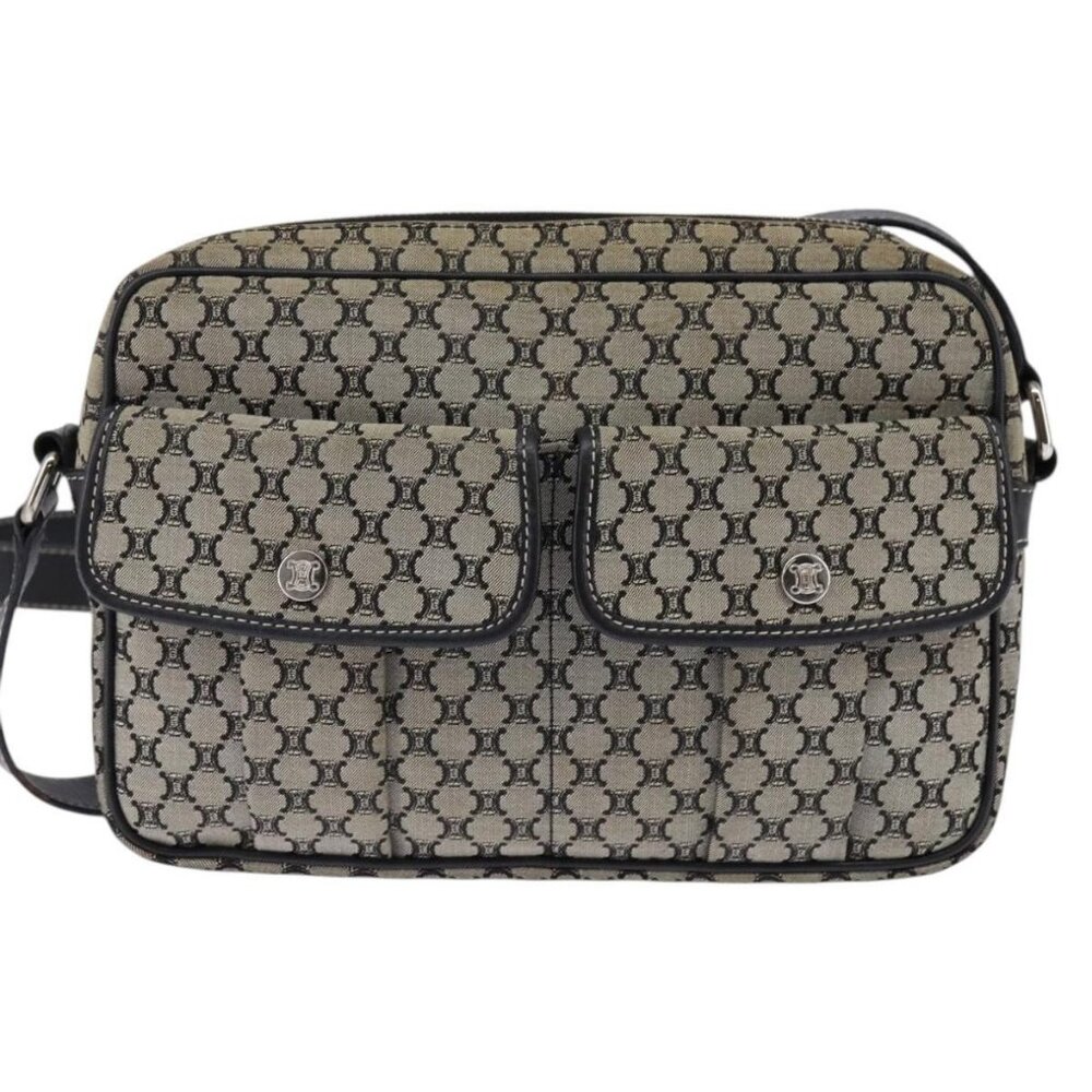 Authentic CELINE Macadam Canvas Shoulder Bag Navy Gold - Picture 5 of 16